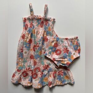 Angel Dear Girls Smocked Sundress & Diaper Cover, Tropical Retro Floral - 18-24M